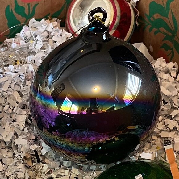 Hand Blown Artisan Multi Color Swirl Large Glass Christmas Ornament 5" - Picture 3 of 3
